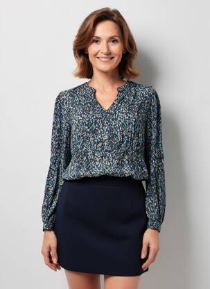 Bluză imprimeu fantezie mâneci lungi albastru JULIE GUERLANDE femeie
