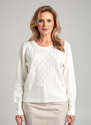 Pulover strânsă pe partea de jos mâneci lungi alb JULIE GUERLANDE femeie