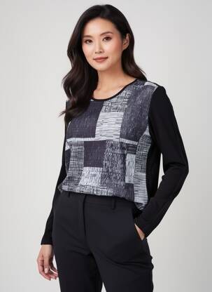 Top țesătură jersey mâneci lungi albastru MERI & ESCA femeie