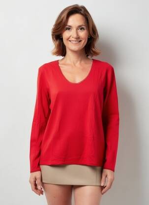 Top țesătură jersey mâneci lungi roșu JULIE GUERLANDE femeie
