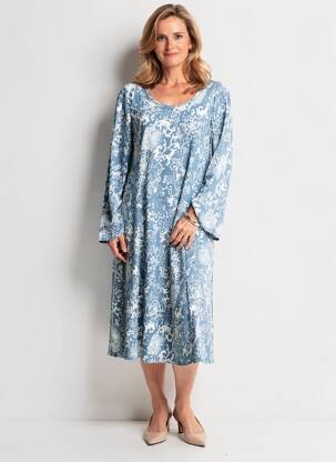 Rochie midi croială fluidă mâneci lungi albastru GUY DUBOUIS femeie