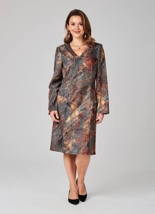 Rochie midi imprimeu fantezie mâneci lungi negru GUY DUBOUIS femeie