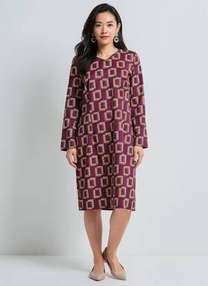 Rochie midi imprimeu fantezie mâneci lungi violet MERI & ESCA femeie