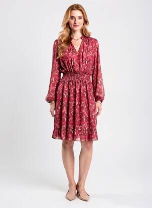Rochie midi imprimeu fantezie mâneci lungi roșu COULEURS DU TEMPS femeie