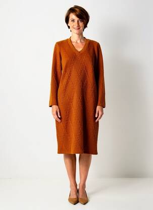 Rochie midi mâneci lungi mâneci lungi maro GUY DUBOUIS femeie