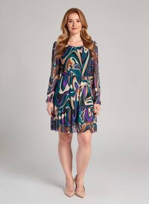 Rochie scurtă croială evazată mâneci lungi verde COULEURS DU TEMPS femeie