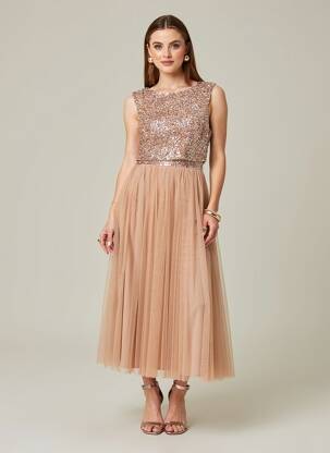 Rochie lungă fără mâneci fără mâneci bej MAYA DELUXE femeie