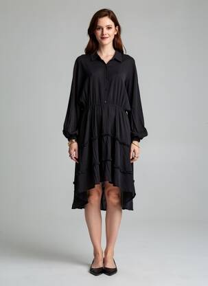 Rochie midi croială fluidă mâneci lungi negru LEGER BY LENA GERCKE femeie
