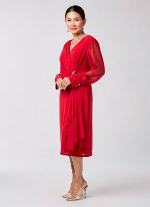 Rochie midi mâneci lungi mâneci lungi roșu FASHION NEW YORK femeie