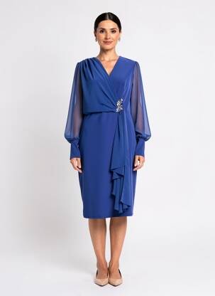 Rochie midi mâneci lungi mâneci lungi albastru FASHION NEW YORK femeie