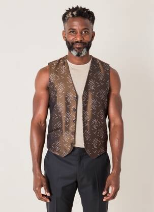 Vestă fără mâneci efect material satinat maro GUY LAURENT bărbat