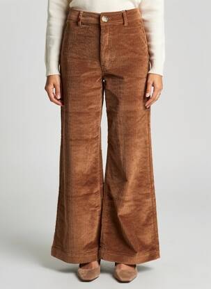 Pantalon evazat elasticitate talie înaltă maro F.A.M. femeie