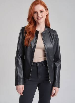 Geci din piele ecologică mâneci lungi negru B.YOUNG femeie