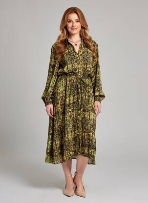 Rochie midi imprimeu fantezie mâneci lungi verde MKT STUDIO femeie