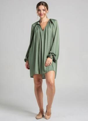 Rochie scurtă croială fluidă mâneci lungi verde SEE U SOON femeie