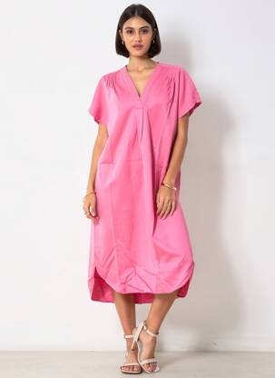Rochie midi mâneci scurte mâneci scurte roz COUTURIST femeie