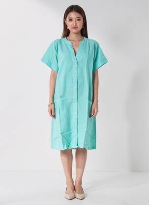Rochie midi țesătură crep mâneci scurte albastru COUTURIST femeie
