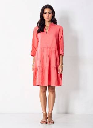 Rochie midi mâneci 3/4 mâneci 3/4 roz COUTURIST femeie