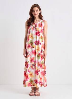Rochie lungă imprimeu floral fără mâneci roz COUTURIST femeie