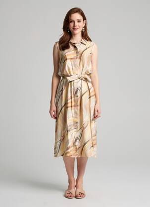 Rochie midi imprimeu fantezie fără mâneci bej COUTURIST femeie