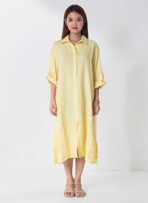 Rochie midi croială fluidă mâneci lungi galben COUTURIST femeie