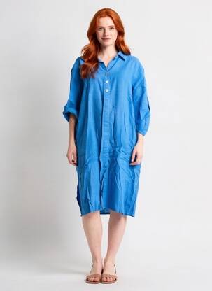 Rochie midi croială fluidă mâneci lungi albastru COUTURIST femeie