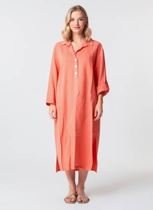 Rochie midi croială fluidă mâneci lungi portocalie COUTURIST femeie