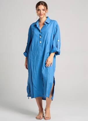 Rochie midi croială fluidă mâneci lungi albastru COUTURIST femeie