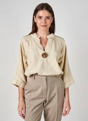Bluză țesătură poplin mâneci lungi bej COUTURIST femeie