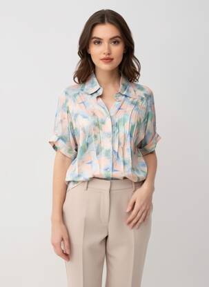 Cămașă imprimeu fantezie mâneci scurte albastru COUTURIST femeie