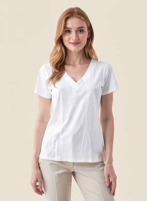 Tricou guler în v mâneci scurte alb COUTURIST femeie