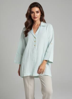 Tunică mâneci lungi închidere cu nasturi pe față verde COUTURIST femeie