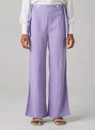 Pantalon evazat talie cu cleme talie înaltă violet COUTURIST femeie