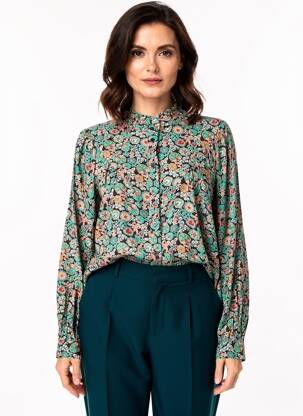 Cămașă imprimeu floral mâneci lungi verde C'EST BEAU LA VIE femeie