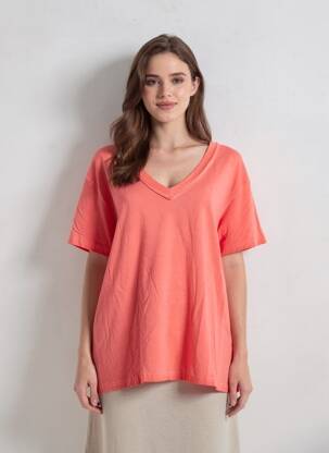 Tricou guler în v mâneci scurte roșu NÜ femeie