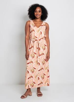Rochie lungă imprimeu floral fără mâneci portocalie C'EST BEAU LA VIE femeie