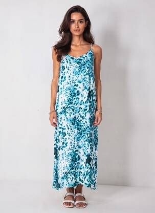 Rochie lungă imprimeu floral bretele subțiri albastru KAFFE femeie