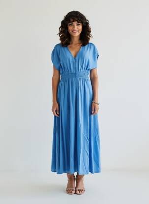 Rochie lungă mâneci scurte mâneci scurte albastru GARCIA femeie