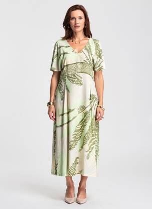 Rochie lungă mâneci spate gol mâneci scurte verde PAZ TORRAS femeie