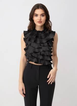 Top croială cambrată fără mâneci negru LUMINE femeie