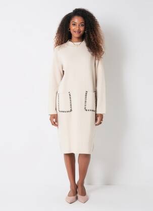 Rochie pulover elasticitate mâneci lungi bej COZY  femeie