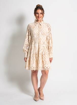 Rochie midi mâneci lungi mâneci lungi bej CHOKLATE femeie