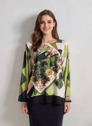 Top țesătură crep mâneci lungi verde JOY femeie