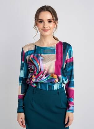 Top țesătură crep mâneci lungi albastru JOY femeie