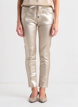 Pantalon slim talie elastică auriu MAISON ONADO femeie
