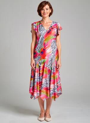 Rochie midi croială fluidă mâneci scurte roșu FELINO femeie