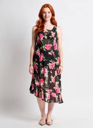 Rochie midi imprimeu floral fără mâneci negru S AND G femeie