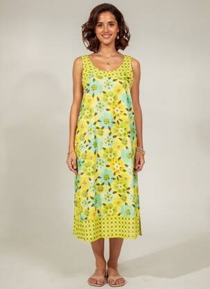 Rochie midi imprimeu floral fără mâneci galben AGATHE & LOUISE femeie
