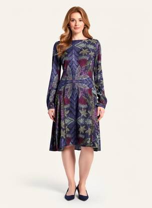 Rochie midi imprimeu floral mâneci lungi albastru SURKANA femeie