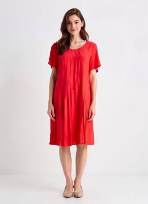 Rochie midi țesătură crep mâneci scurte roșu BY MO femeie